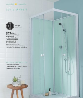 Kabina prysznicowa Arkell kwadratowa 80 cm z tylnymi ściankami i niskim brodzikiem promocja w Castorama