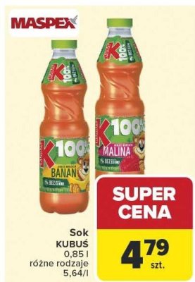 Sok KUBUŚ różne rodzaje promocja w Carrefour Market