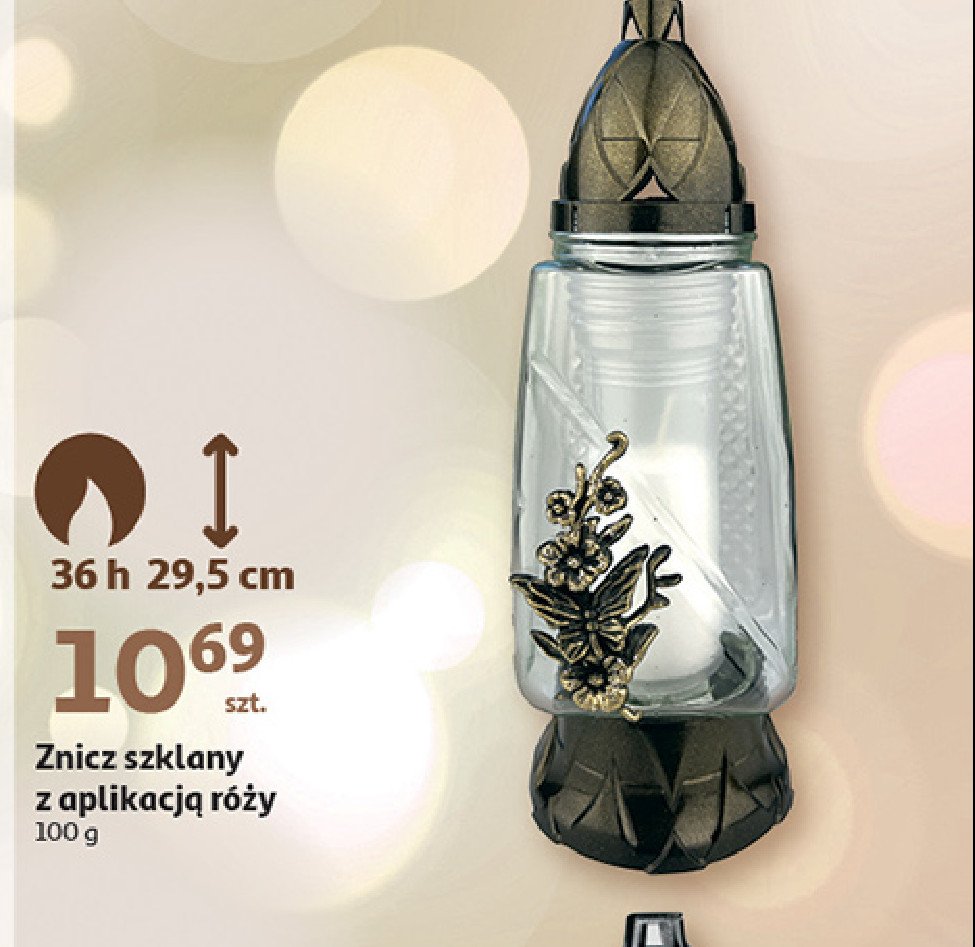 Znicz szklany z aplikacj膮 r贸偶y 29.5 cm promocja w POLOmarket