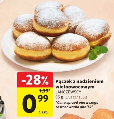 Pączek z nadzieniem wieloowocowym JANCZEWSKI 65 g promocja w Intermarche