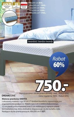 Materac piankowy Snerta 80x200 cm promocja w Jysk