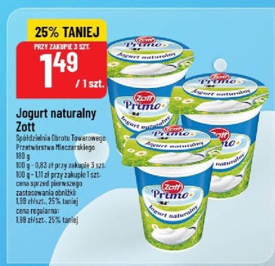 Jogurt naturalny Zott Spółdzielnia Obrotu Towarowego Przemysłu Mlecznego i Mleczno-Spożywczego 150 g Zott Primo promocja w POLOmarket