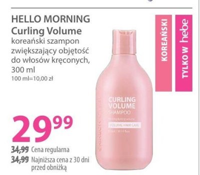 Szampon HELLO MORNING Curling Volume koreański zwiększający objętość do włosów kręconych, 1000 ml promocja w Hebe
