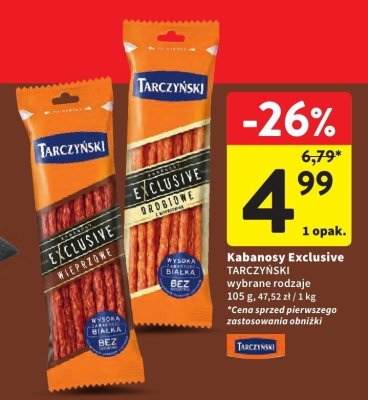 Kabanosy Exclusive TARCZYŃSKI wybrane rodzaje promocja w Intermarche