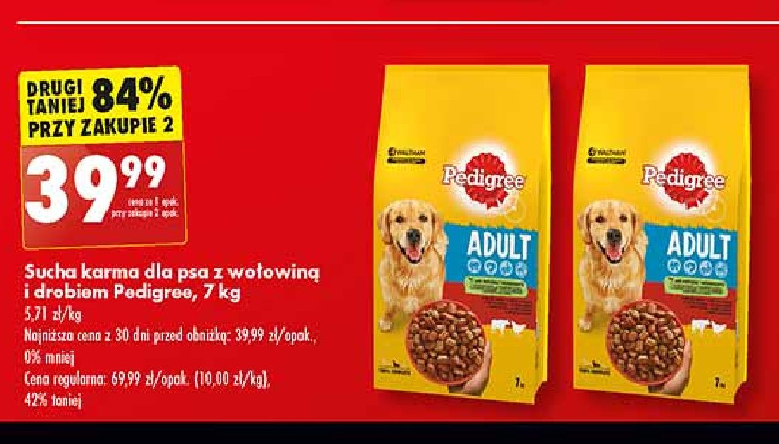 Karma dla psa adult z wo艂owin膮 i drobiem Pedigree vital promocja