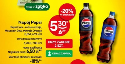 Napój Pepsi Cola różne rodzaje promocja w Żabka