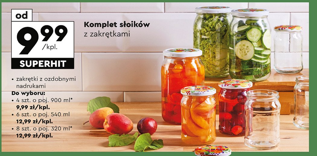 Komplet słoików z kolorowymi nakrętkami 900 ml promocja