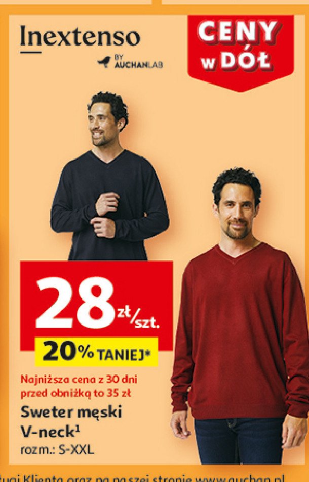 Sweter męski v-neck s-xxl Auchan inextenso promocja w Auchan