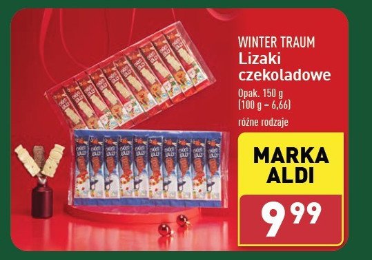 Lizaki z czekolady mlecznej Wintertraum promocja w Aldi