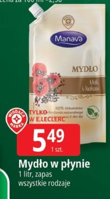 Mydło w płynie 1 litr Manava promocja w Leclerc