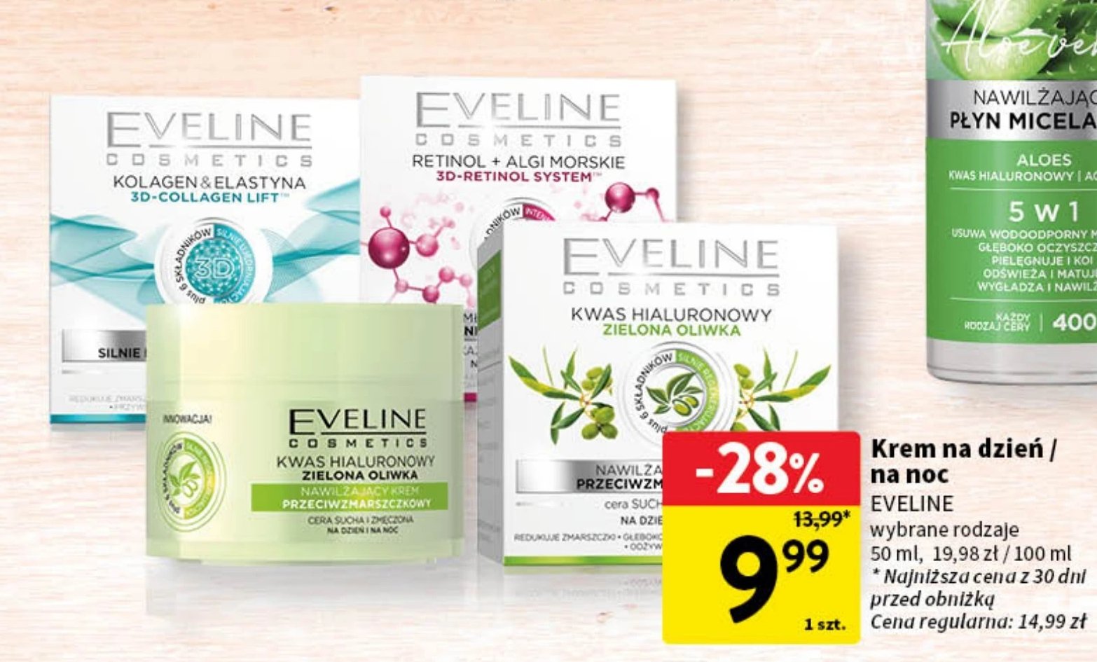 Krem do twarzy kwas hialuronowy zielona oliwka Eveline cosmetics promocja w Intermarche