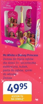 Mr.White x Disney Princess Zestaw do mycia zębów dla dzieci 3+ szczoteczka elektryczna, kubek, pasta do zębów, spirki do włosów Zestaw promocja w Drogerie DM