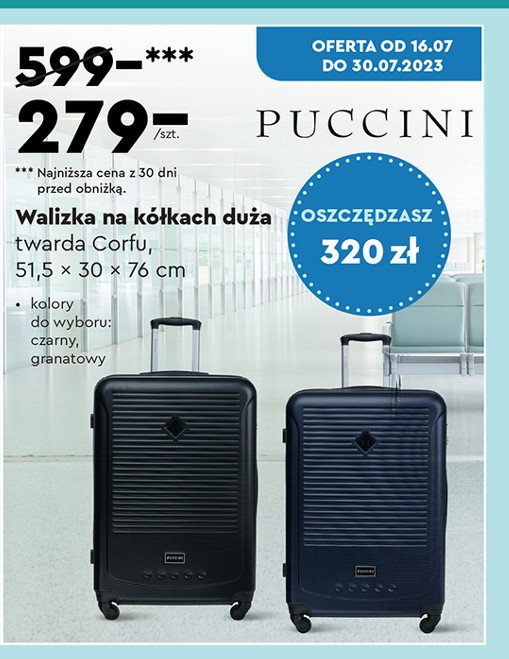 Walizka na k贸艂kach twarda corfu 51.5 x 30 x 76 cm czarna Puccini promocja