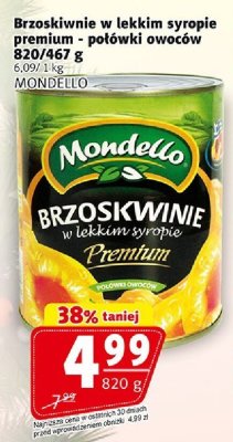 Brzoskwinie w lekkim syropie premium Mondello promocja w Prim Market
