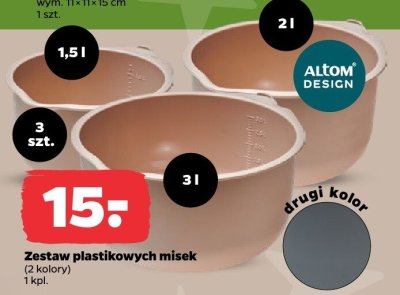 Zestaw plastikowych misek 1.5l i 3l 2 kolory promocja w Netto
