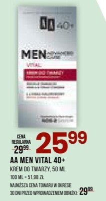 Krem AA MEN VITAL 40+ promocja w Drogerie Natura