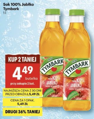 Sok 100% Jabłko Tymbark promocja w Delikatesy Centrum