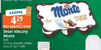 Deser mleczny Monte promocja w Leclerc