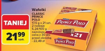 Wafelki Classic, 2 rodzaje Prince Polo promocja w Carrefour