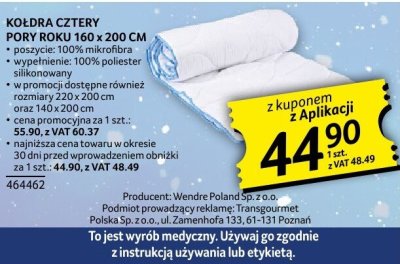 Kołdra cztery pory roku 160 x 200 cm promocja w Selgros