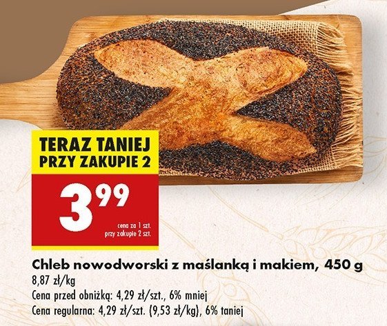 Chleb nowodworski z maślanką i makiem promocja w Biedronka