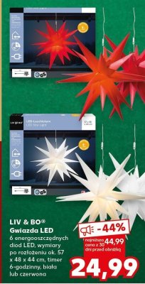 Gwiazda LED LIV & BO 6 energooszczędnych diod LED w kolorze białym, po rozłączeniu ok. 57 x 48 x 40, timer, 6-godzinny, biała lub srebrna promocja w Kaufland