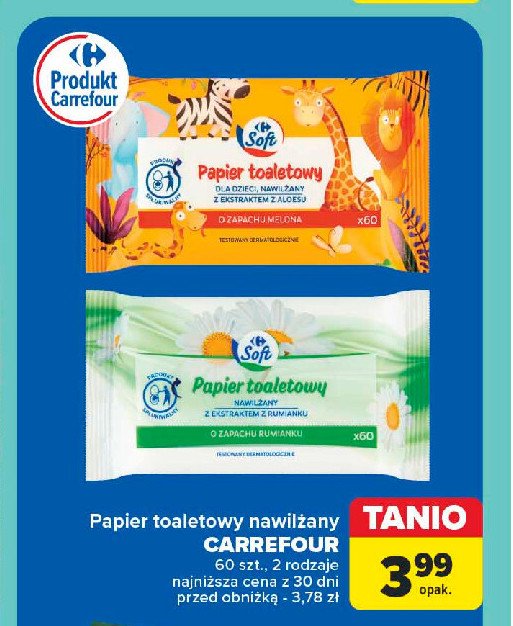 Papier toaletowy nawilżany rumianek Carrefour promocja