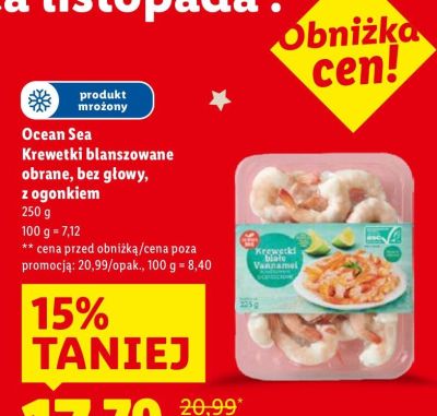 Krewetki blanszowane obrane, bez głowy, z ogonkiem promocja w Lidl