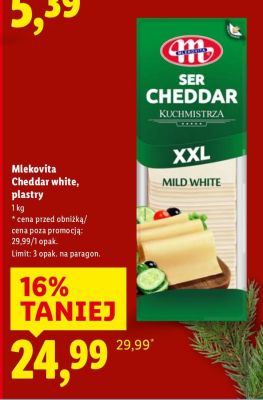 Ser Mlekovita Cheddar white plastry XXL promocja w Lidl