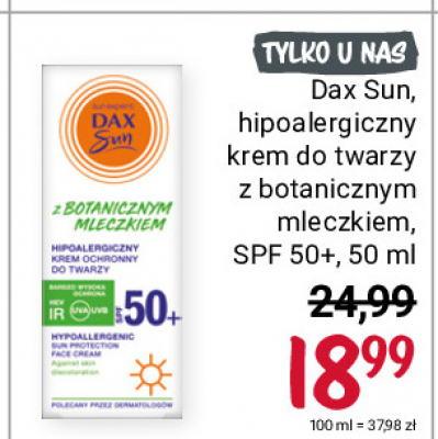 Hipoalergiczny krem do opalania twarzy z botanicznym mleczkiem spf50+ Dax sun promocja
