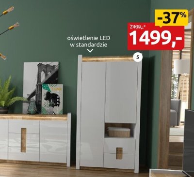 Meble do salonu z oświetleniem LED - zestaw mebli biało-drewnianych promocja w Black Red White