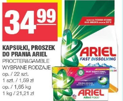 Kapsułki, proszek do prania ARIEL PROCTER&GAMBLE wybrane rodzaje promocja w SPAR