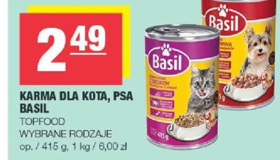 Karma dla kota psa Basil Topfood wybrane rodzaje promocja w SPAR