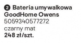 Bateria umywalkowa GoodHome Owens czarna promocja w Castorama