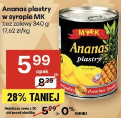 Ananas plastry w syropie MK bez zalewy promocja w Delikatesy Centrum