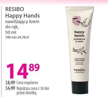 Krem do rąk drzewo sandałowe i wanilia RESIBO HAPPY HANDS promocja w Hebe