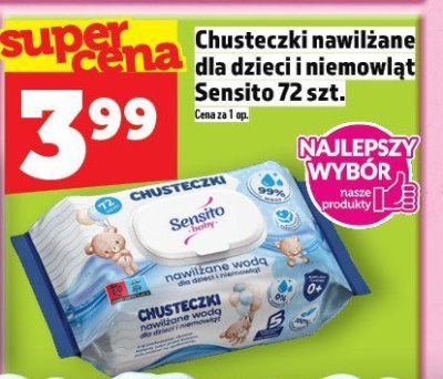 Chusteczki nawilżane dla dzieci i niemowląt Sensito 72 szt. promocja w TOPAZ