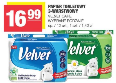 Papier toaletowy 3-warstwowy Velvet Care wybrane rodzaje promocja w SPAR
