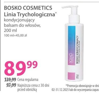 Balsam BOSKO COSMETICS Linia Trychologiczna kondycjonujący do włosów, 200 ml promocja w Hebe