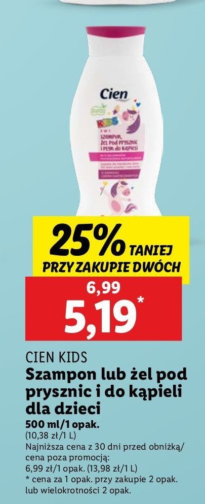 Szampon, żel pod prysznic i płyn do kąpieli 3w1 różowy Cien kids promocja