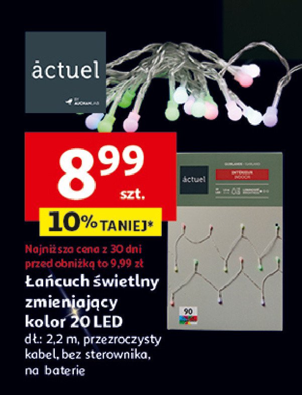 Łańcuch świetlny zmieniający kolor 20 led 2.2 m Actuel promocja