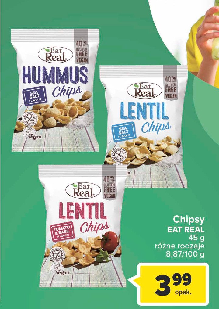 Chipsy z ciecierzycy z solą morską Eat real hummus chips promocja
