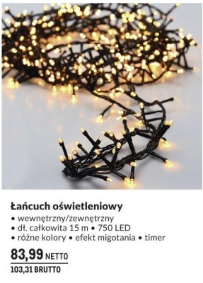 Łańcuch oświetleniowy wewnętrzny/zewnętrzny 15 m 750 LED promocja w Makro
