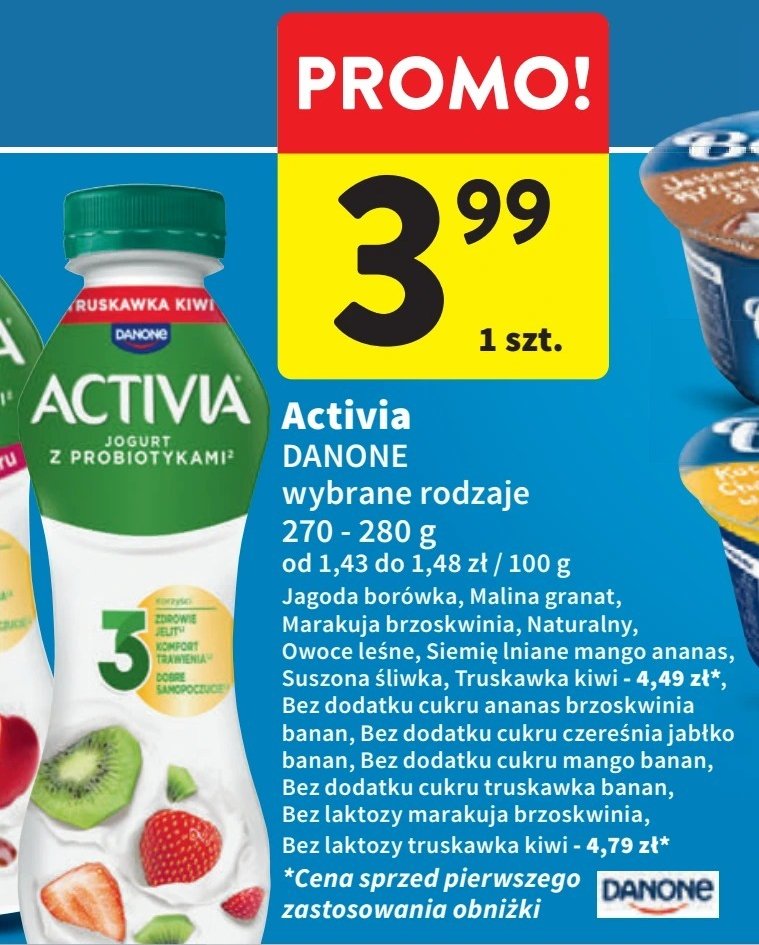 Jogurt jagoda-borówka amerykańska Danone activia promocja w Intermarche