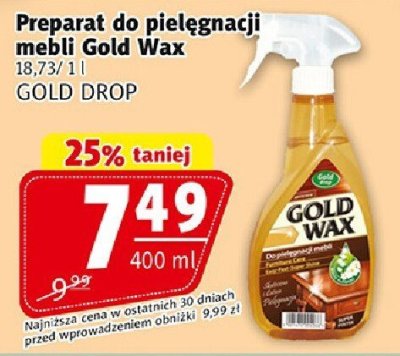 Preparat do pielęgnacji mebli Gold Wax GOLD DROP promocja w Prim Market