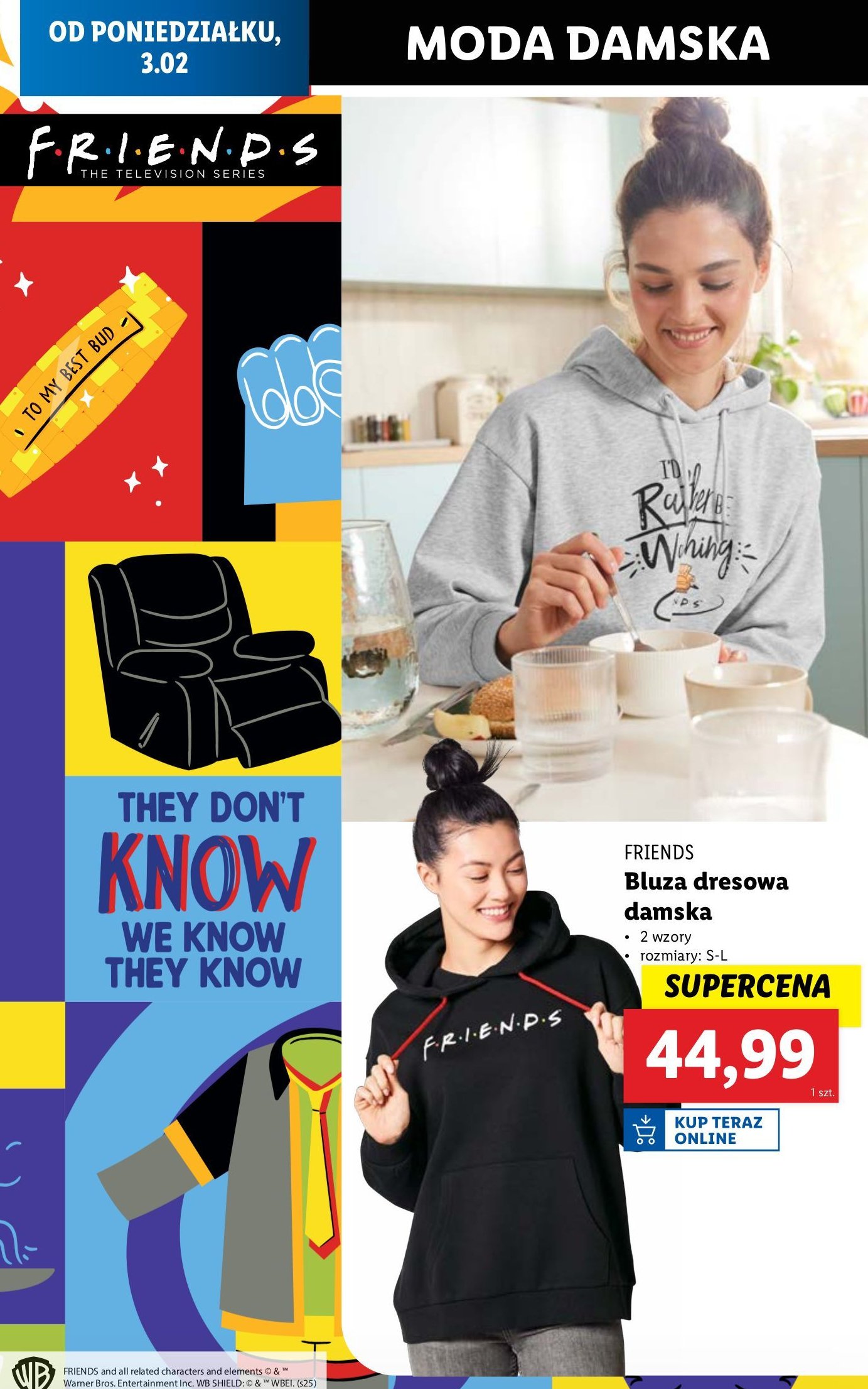 Bluza dresowa damska friends s-l promocja w Lidl