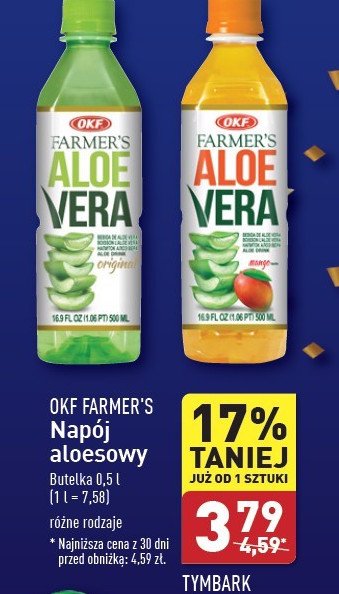 Napój aloesowy z mango Okf farmer's aloe vera promocja w Aldi