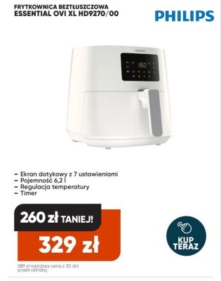 Frytkownica beztłuszczowa Essential Ovi XL HD9270/00 promocja w Max Elektro
