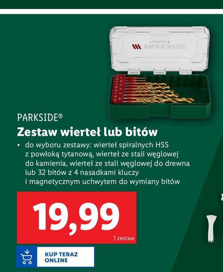 Zestaw wierteł spiralnych hss Parkside promocja