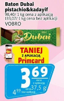 Baton Dubai pistachio&kadayif VOBRO promocja w Prim Market